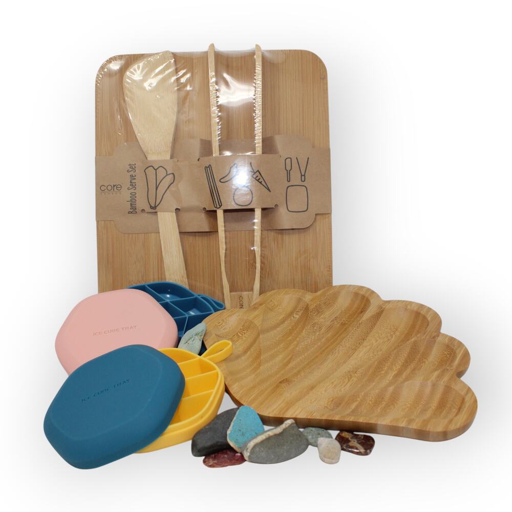 Coastal Gift Set Bamboo ServingSet • Catchall Tray • Ice Trays Beachy